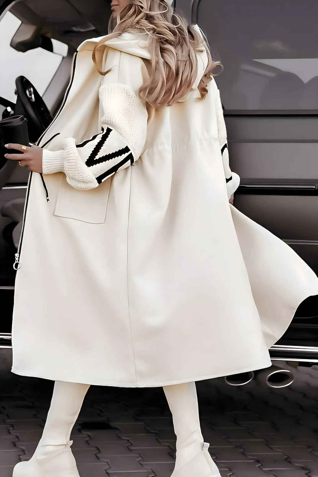 Arwen - Hooded Knit Sleeve Long Coat
