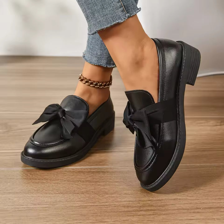 Isleen - Shiny Leather Bowknot Loafers
