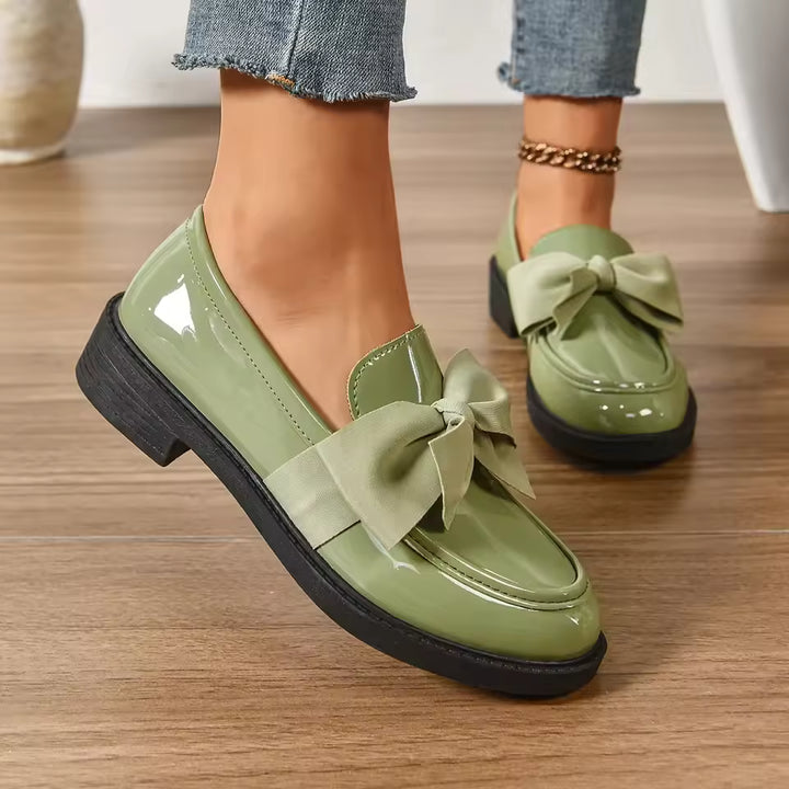 Isleen - Shiny Leather Bowknot Loafers