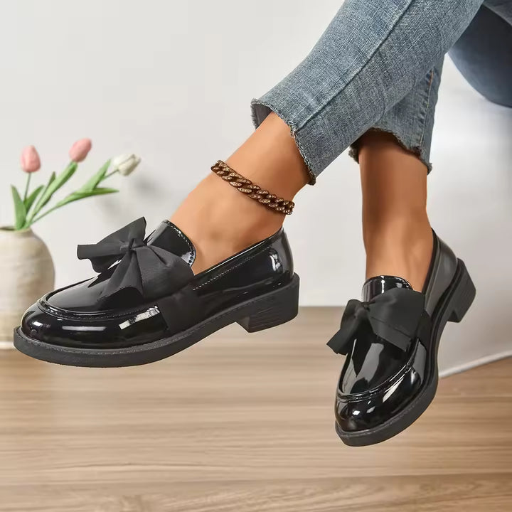 Isleen - Shiny Leather Bowknot Loafers